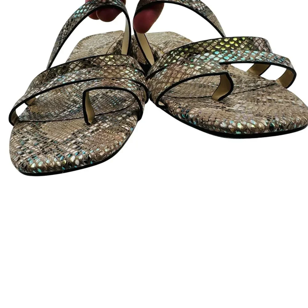 Vince Camuto Metallic Snake Embossed Strappy Slip On Sandals Women's Size 8.5